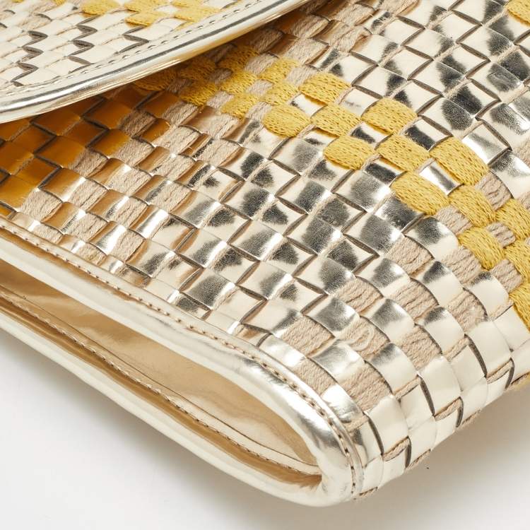 Pre Owned Kate Spade Tri Color Woven Laminated Leather and Fabric Paola Clutch