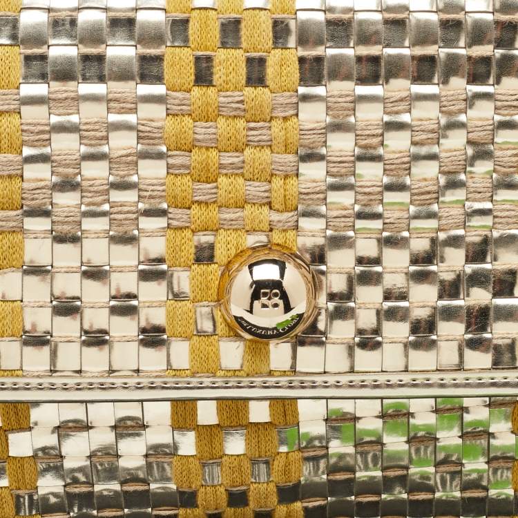 Pre Owned Kate Spade Tri Color Woven Laminated Leather and Fabric Paola Clutch