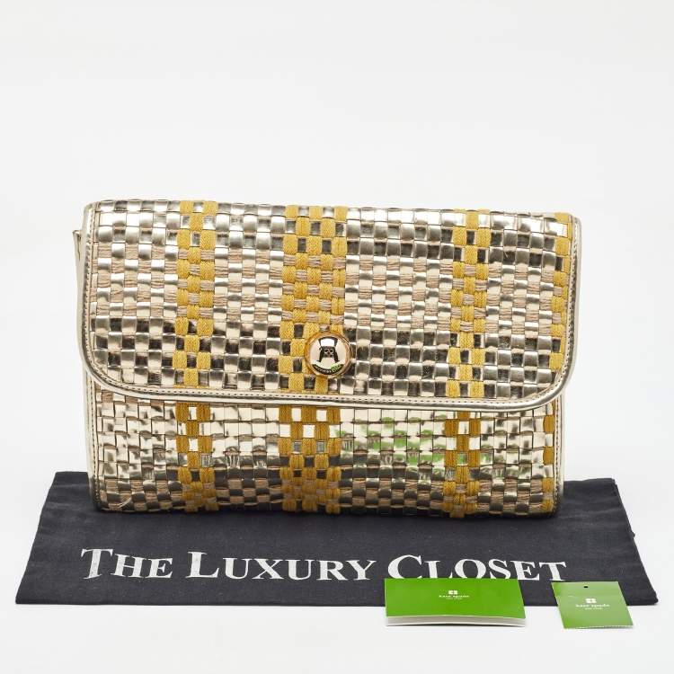 Pre Owned Kate Spade Tri Color Woven Laminated Leather and Fabric Paola Clutch
