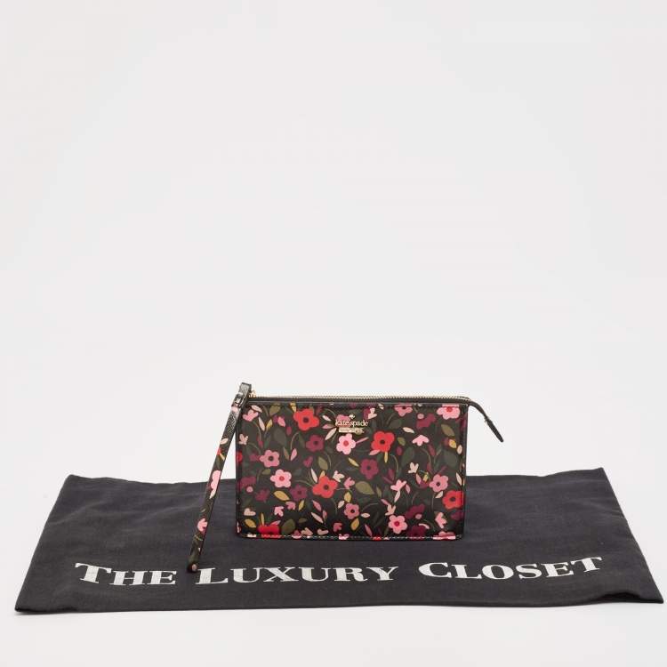 Pre Owned Kate Spade Multicolor Floral Print Leather Wristlet Pouch