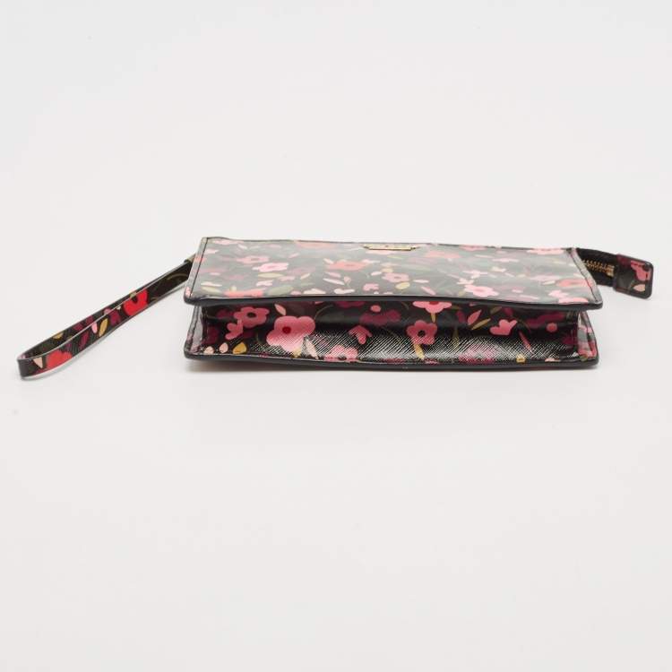Pre Owned Kate Spade Multicolor Floral Print Leather Wristlet Pouch