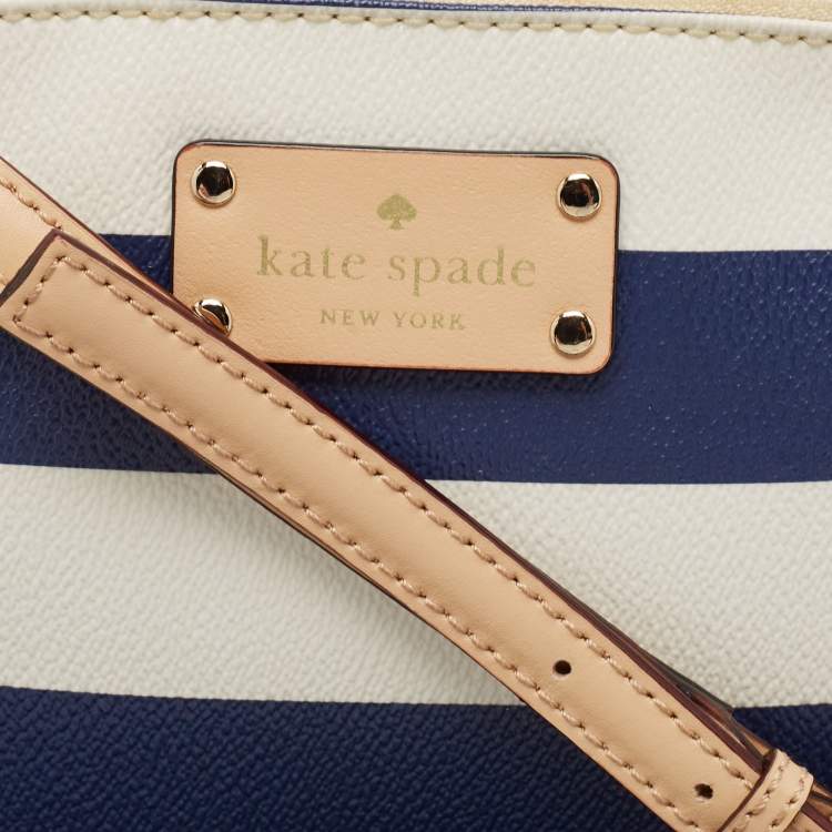 Pre Owned Kate Spade White/Blue Leather Wellesley Hanna Stripe Crossbody Bag