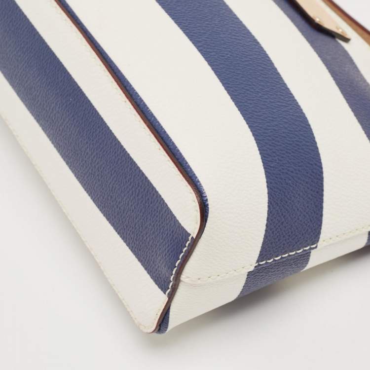 Pre Owned Kate Spade White/Blue Leather Wellesley Hanna Stripe Crossbody Bag