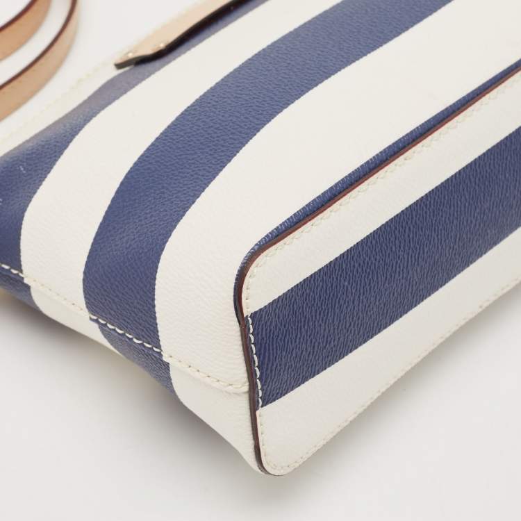 Pre Owned Kate Spade White/Blue Leather Wellesley Hanna Stripe Crossbody Bag