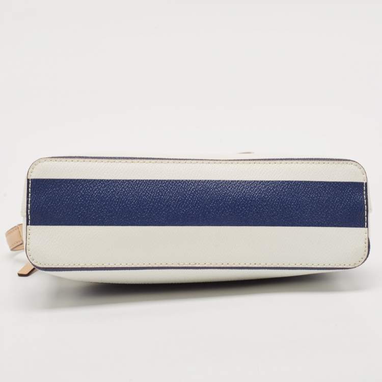 Pre Owned Kate Spade White/Blue Leather Wellesley Hanna Stripe Crossbody Bag