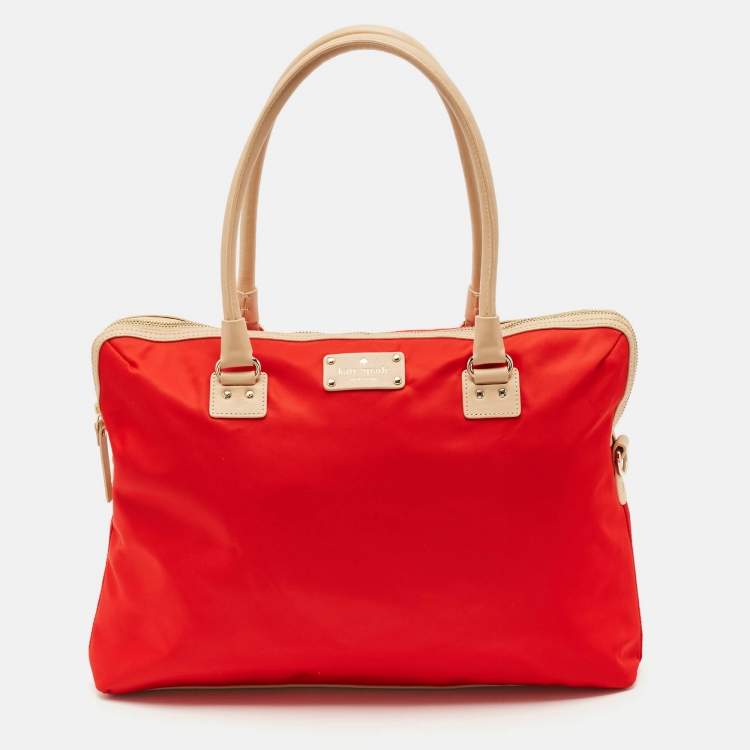 Pre Owned Kate Spade Red Nylon Kennedy Park Calista Laptop Bag