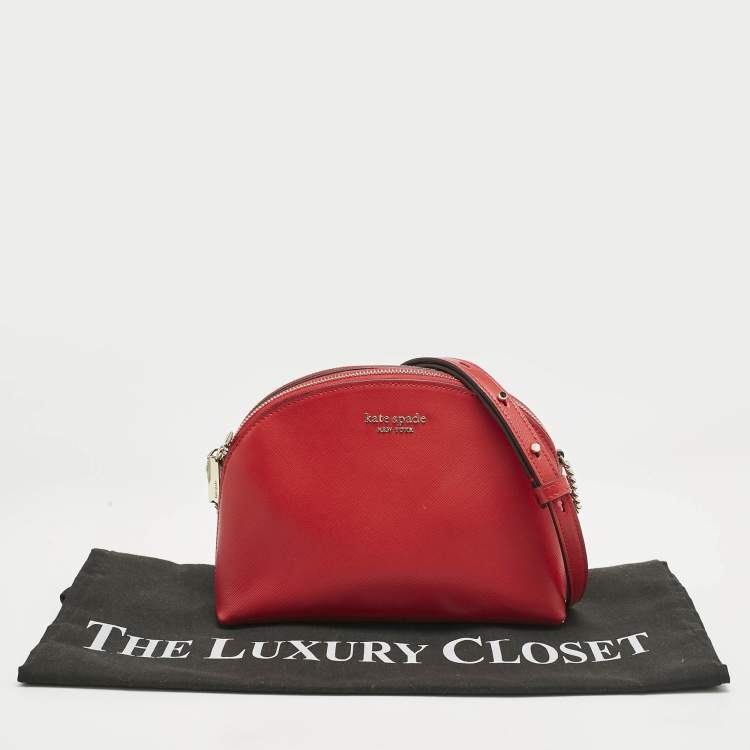 Pre Owned Kate Spade Red Leather Spencer Small Double Zip Crossbody Bag