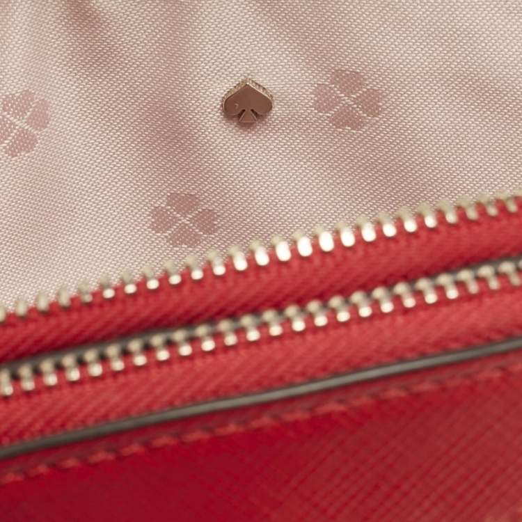 Pre Owned Kate Spade Red Leather Spencer Small Double Zip Crossbody Bag