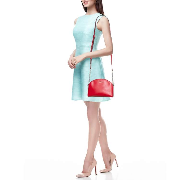 Pre Owned Kate Spade Red Leather Spencer Small Double Zip Crossbody Bag