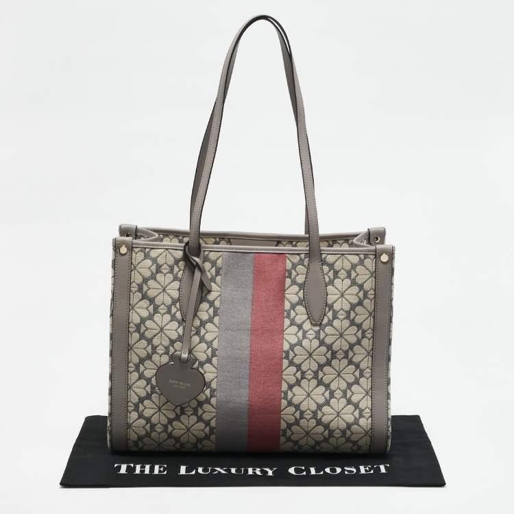 Pre Owned Kate Spade Grey Canvas and Leather  Flower Stripe Market Tote 