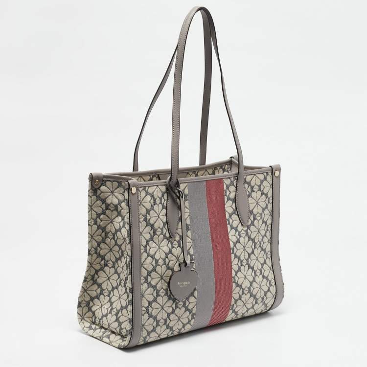 Pre Owned Kate Spade Grey Canvas and Leather  Flower Stripe Market Tote 