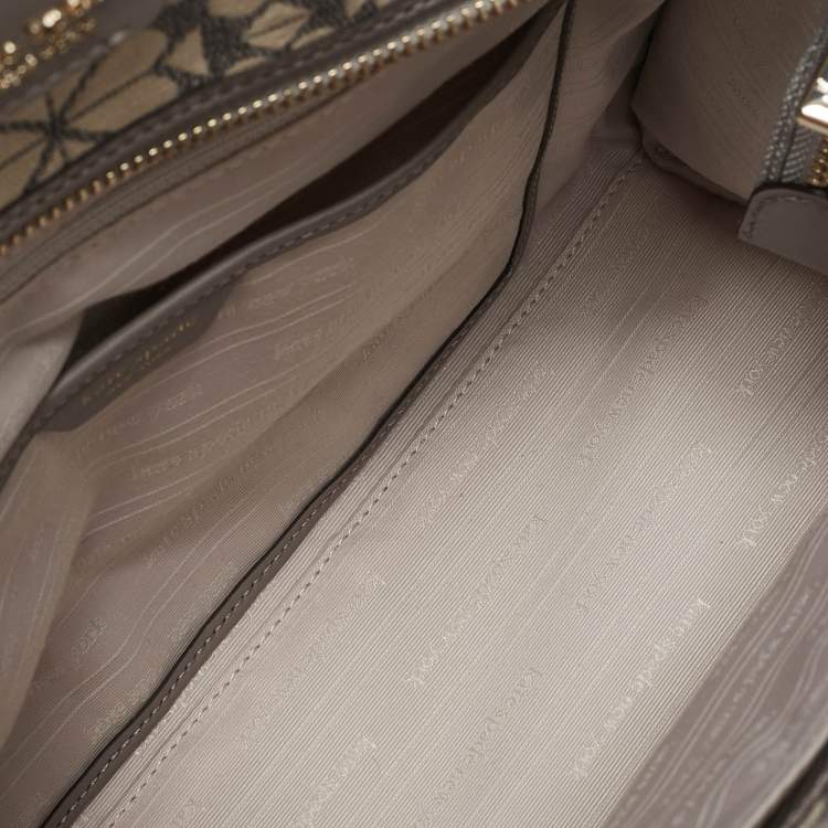 Pre Owned Kate Spade Grey Canvas and Leather  Flower Stripe Market Tote 