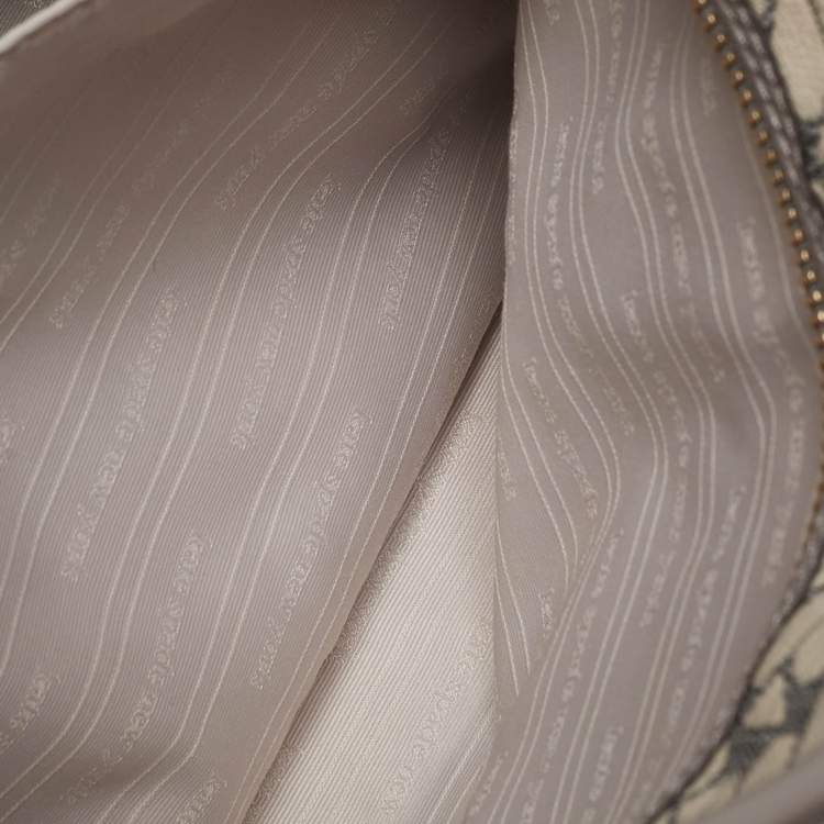 Pre Owned Kate Spade Grey Canvas and Leather  Flower Stripe Market Tote 