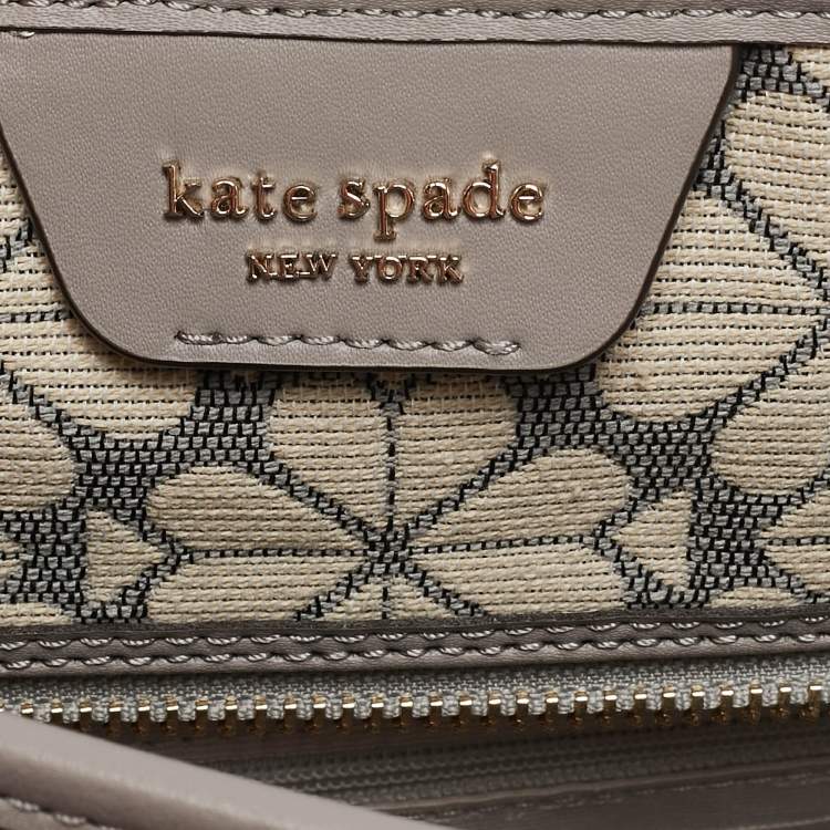 Pre Owned Kate Spade Grey Canvas and Leather  Flower Stripe Market Tote 