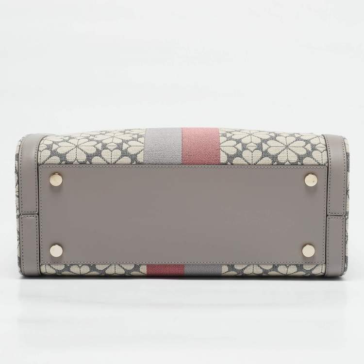 Pre Owned Kate Spade Grey Canvas and Leather  Flower Stripe Market Tote 