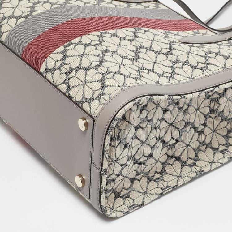Pre Owned Kate Spade Grey Canvas and Leather  Flower Stripe Market Tote 
