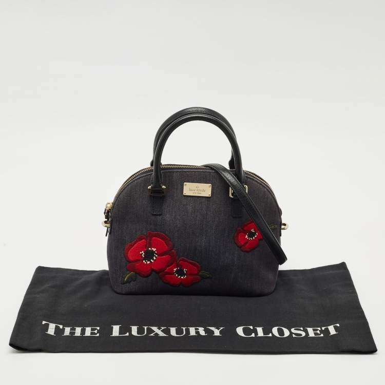 Pre Owned Kate Spade Navy Blue Denim and Leather Mini Carli Groove Street Poppy Bag