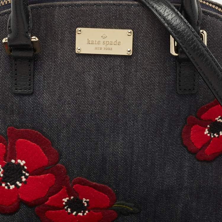Pre Owned Kate Spade Navy Blue Denim and Leather Mini Carli Groove Street Poppy Bag