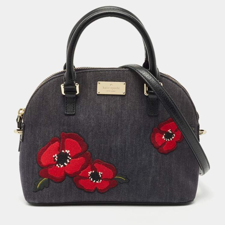 Pre Owned Kate Spade Navy Blue Denim and Leather Mini Carli Groove Street Poppy Bag