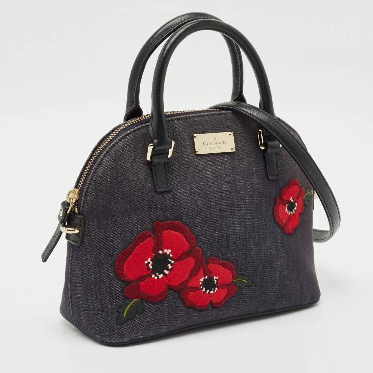 Pre Owned Kate Spade Navy Blue Denim and Leather Mini Carli Groove Street Poppy Bag