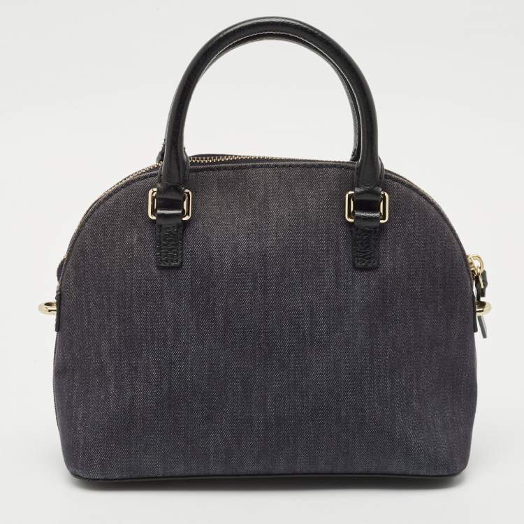 Pre Owned Kate Spade Navy Blue Denim and Leather Mini Carli Groove Street Poppy Bag