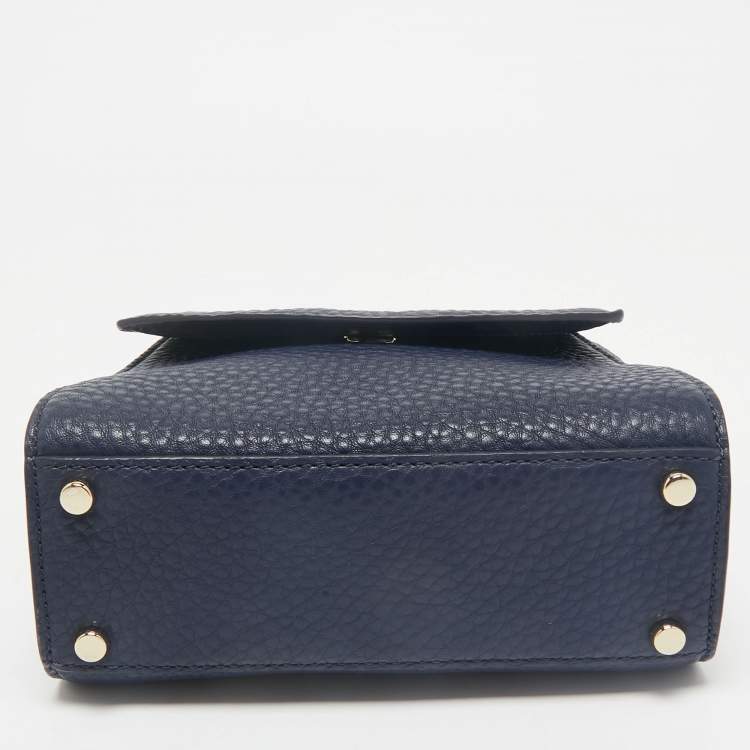 Pre Owned Kate Spade Navy Blue Pebbled Leather Murray Street Kim Top Handle Bag