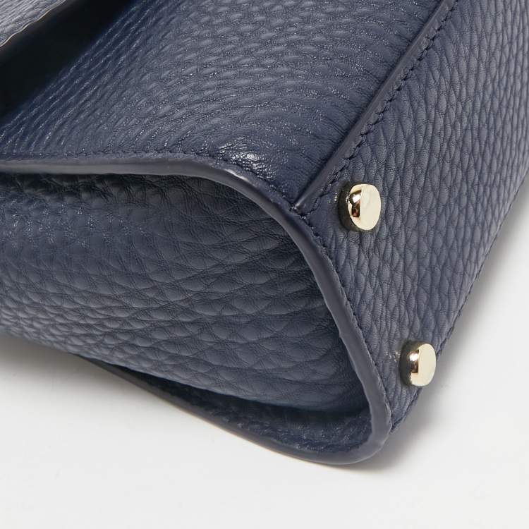 Pre Owned Kate Spade Navy Blue Pebbled Leather Murray Street Kim Top Handle Bag