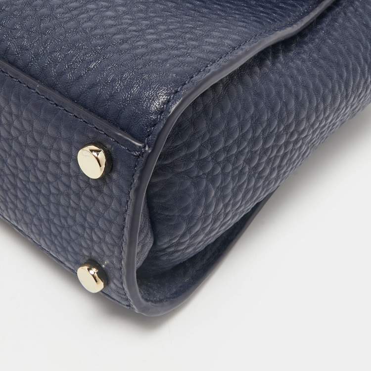 Pre Owned Kate Spade Navy Blue Pebbled Leather Murray Street Kim Top Handle Bag
