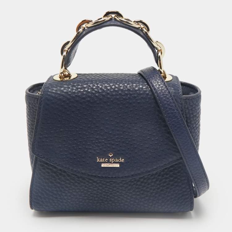 Pre Owned Kate Spade Navy Blue Pebbled Leather Murray Street Kim Top Handle Bag