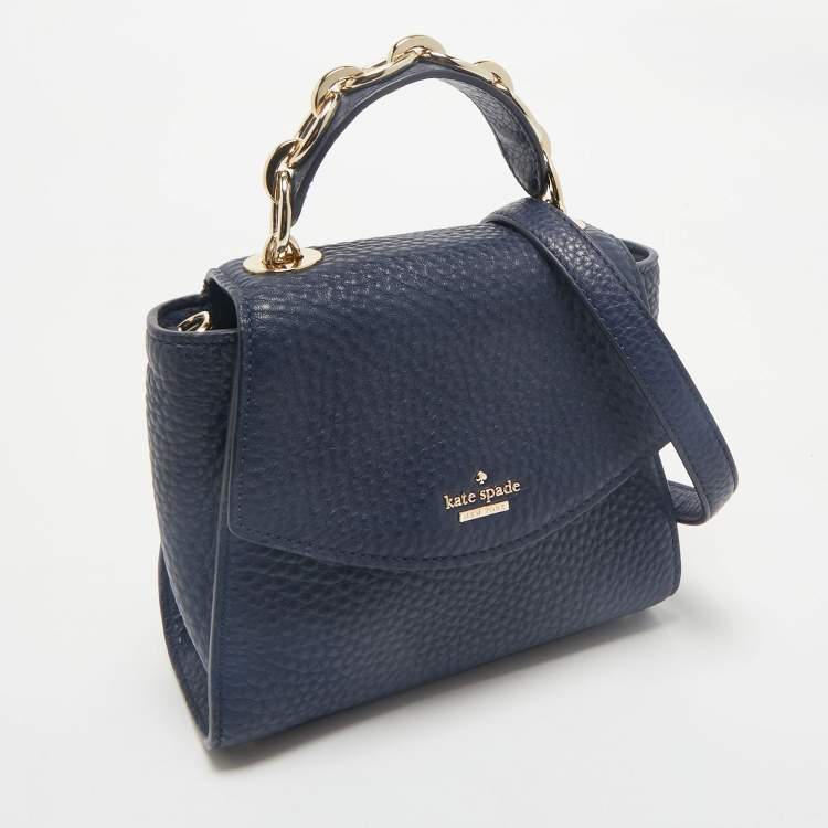 Pre Owned Kate Spade Navy Blue Pebbled Leather Murray Street Kim Top Handle Bag