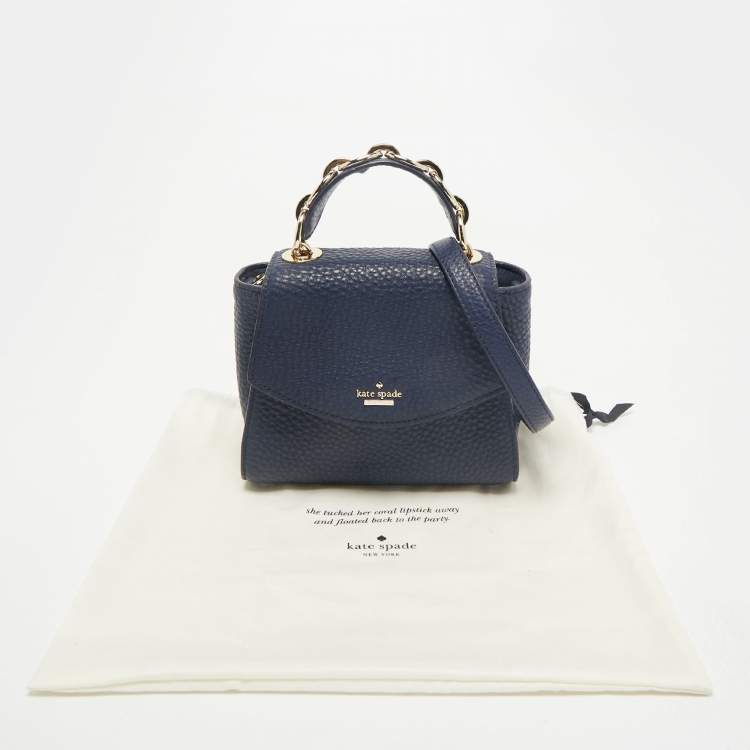 Pre Owned Kate Spade Navy Blue Pebbled Leather Murray Street Kim Top Handle Bag