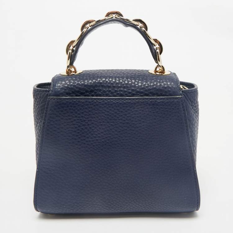 Pre Owned Kate Spade Navy Blue Pebbled Leather Murray Street Kim Top Handle Bag