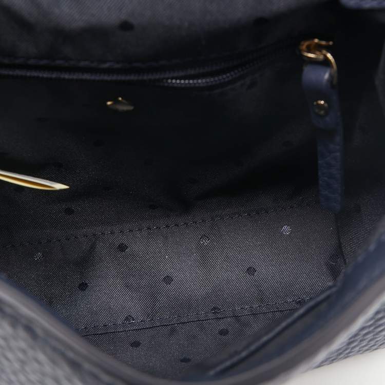 Pre Owned Kate Spade Navy Blue Pebbled Leather Murray Street Kim Top Handle Bag