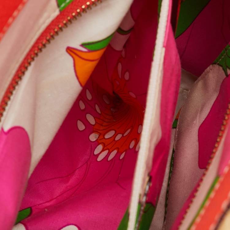 Pre Owned Kate Spade Beige/Neon Orange Wicker and Leather Basket Tote