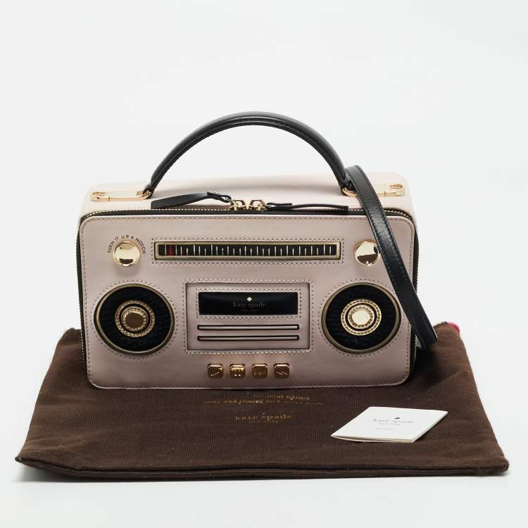 Pre Owned Kate Spade Pink/Black Faux Leather Jazz Things Up Boom Box Bag