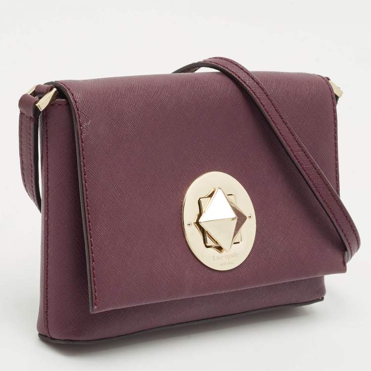 Pre Owned Kate Spade Burgundy Saffiano Leather Newbury Lane Sally Crossbody Bag