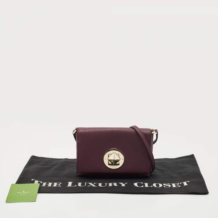 Pre Owned Kate Spade Burgundy Saffiano Leather Newbury Lane Sally Crossbody Bag