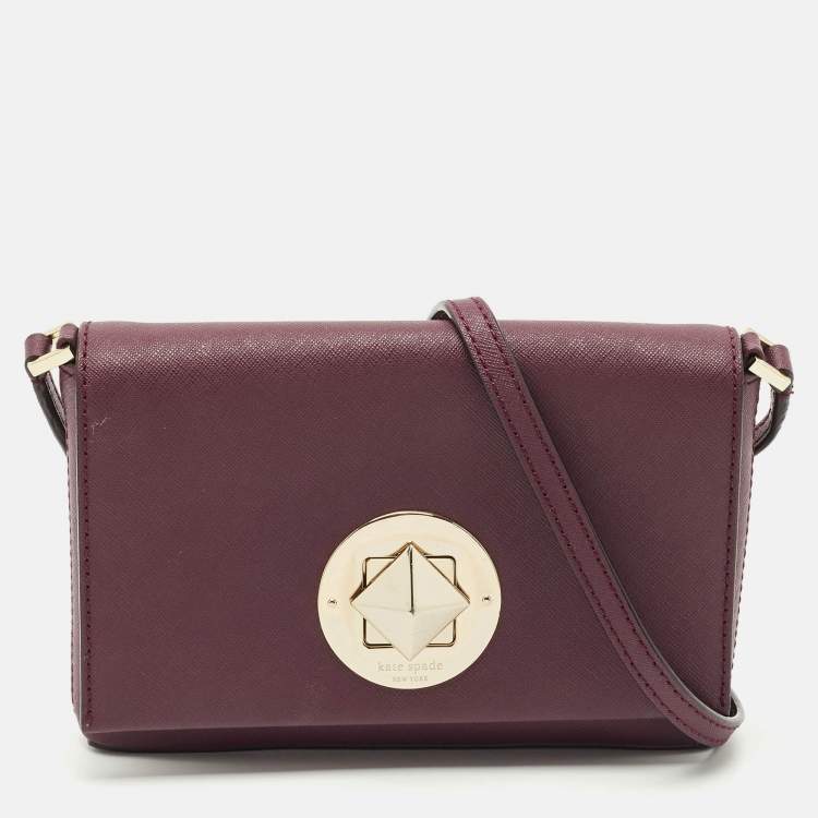 Pre Owned Kate Spade Burgundy Saffiano Leather Newbury Lane Sally Crossbody Bag