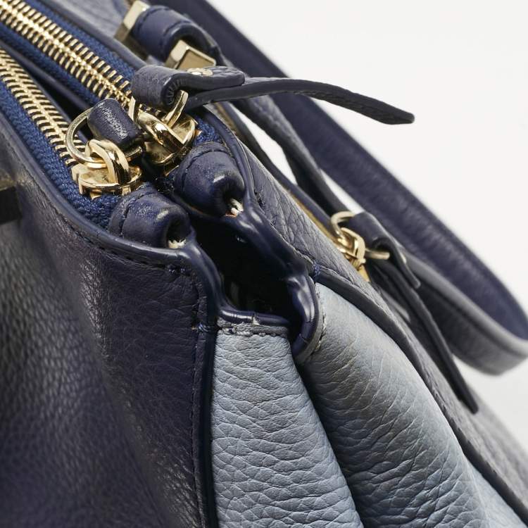 Pre Owned Kate Spade Two Tone Blue Leather Double Zip Tote
