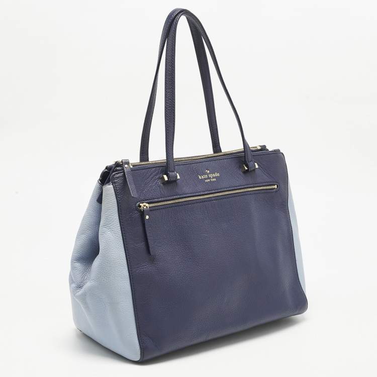 Pre Owned Kate Spade Two Tone Blue Leather Double Zip Tote