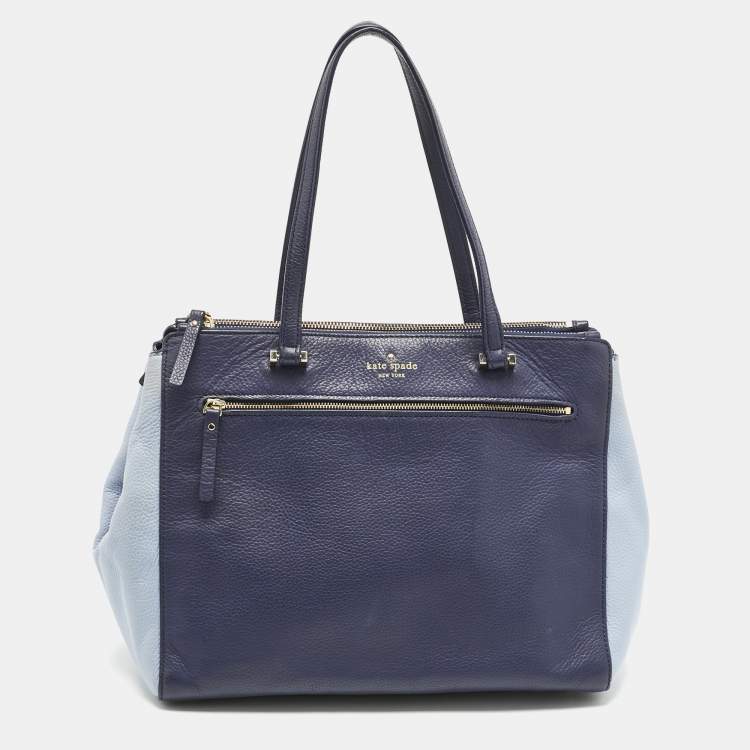 Pre Owned Kate Spade Two Tone Blue Leather Double Zip Tote