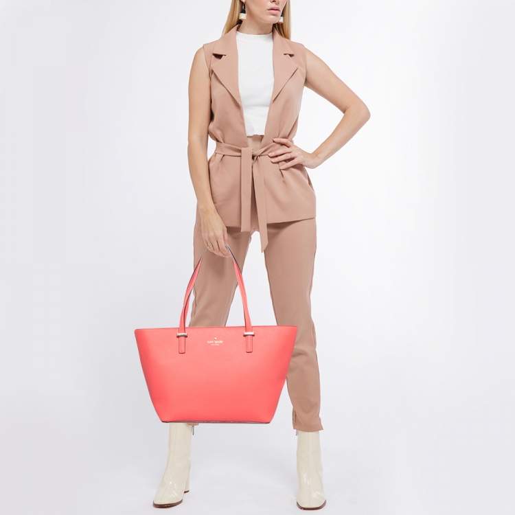 Pre Owned Kate Spade Neon Pink Leather Cedar Street Harmony Tote