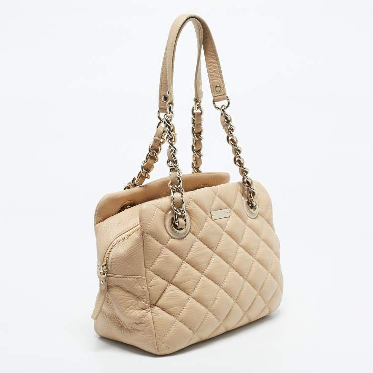 Pre Owned Kate Spade Light Beige Quilted Leather Elizabeth Satchel