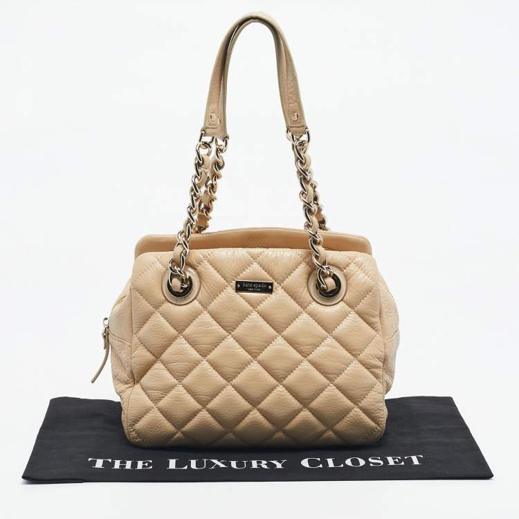 Pre Owned Kate Spade Light Beige Quilted Leather Elizabeth Satchel