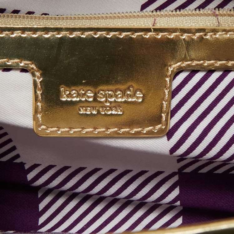 Pre Owned Kate Spade Gold/Brown Rattan and Rattan Turnlock Flap Clutch