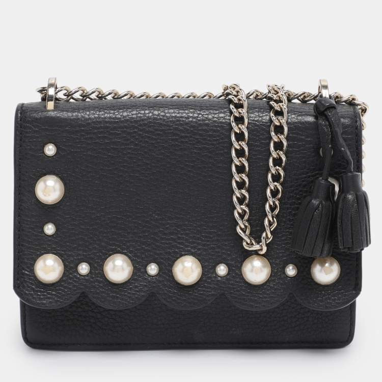 Pre Owned Kate Spade Black Leather Hayes Street Hayzel Pearl Shoulder Bag