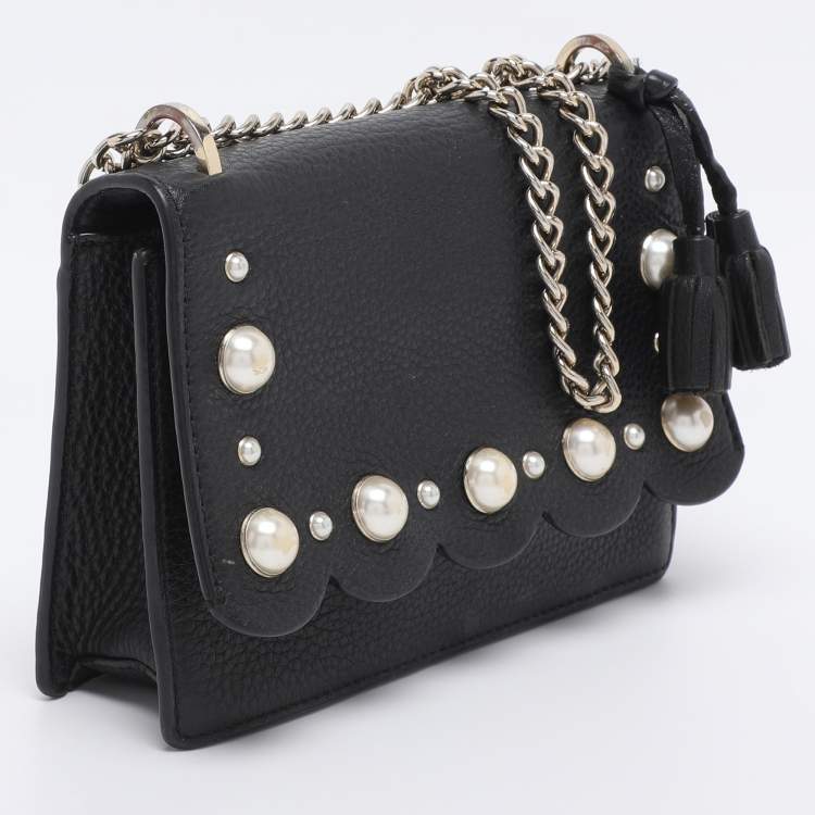 Pre Owned Kate Spade Black Leather Hayes Street Hayzel Pearl Shoulder Bag