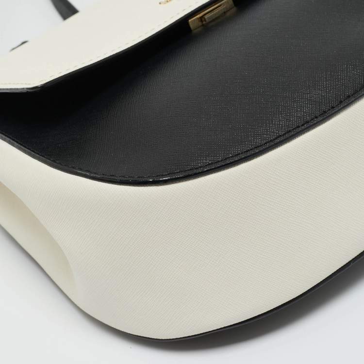 Pre Owned Kate Spade White/Black Leather Medium Cameron Street Byrdie Crossbody Bag