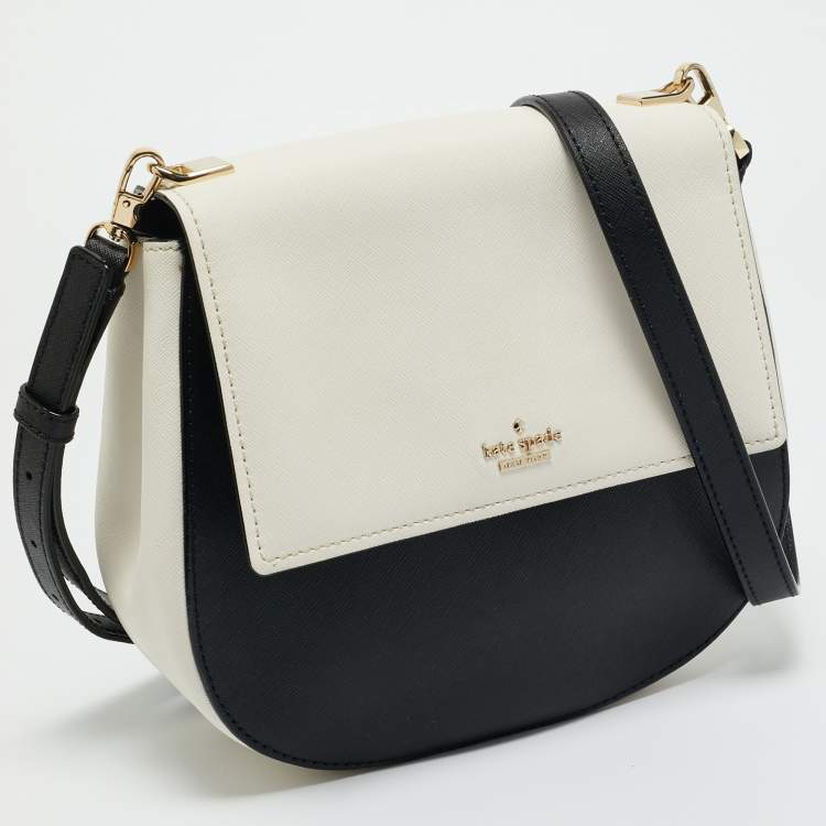 Pre Owned Kate Spade White/Black Leather Medium Cameron Street Byrdie Crossbody Bag