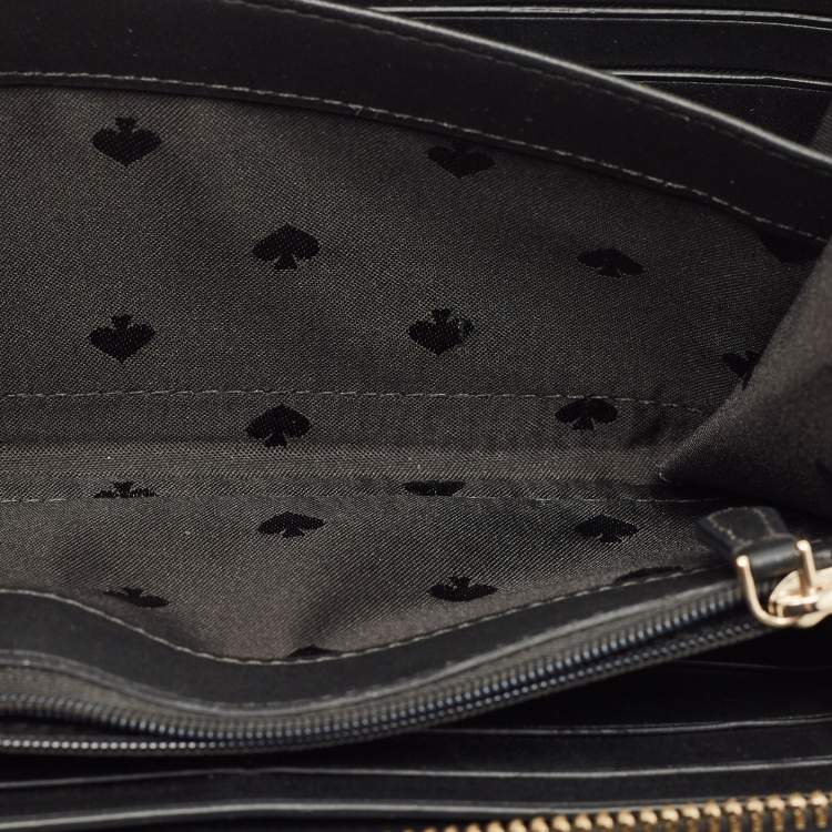 Pre Owned Kate Spade Beige/Black Leather Staci Zip Around Wallet